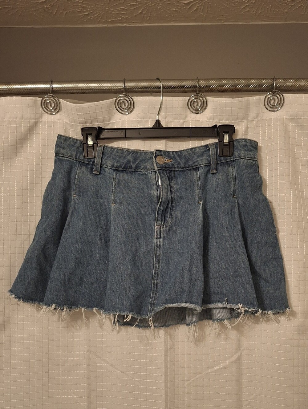 Cotton On Blue Denim Pleated Mini Skirt with Frayed Hem